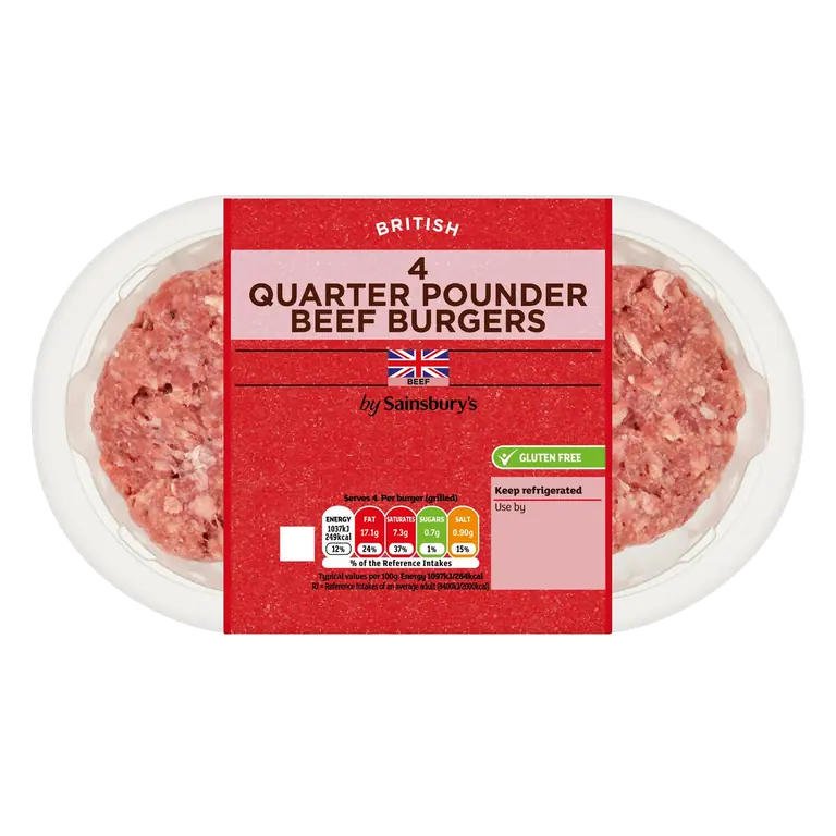 4 Quarter Pounder British Beef Burgers 454g