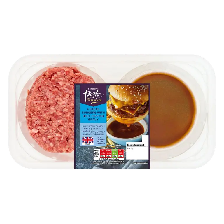 4 x Beef Dipping Gravy Steak Burgers, Taste the Difference 520g