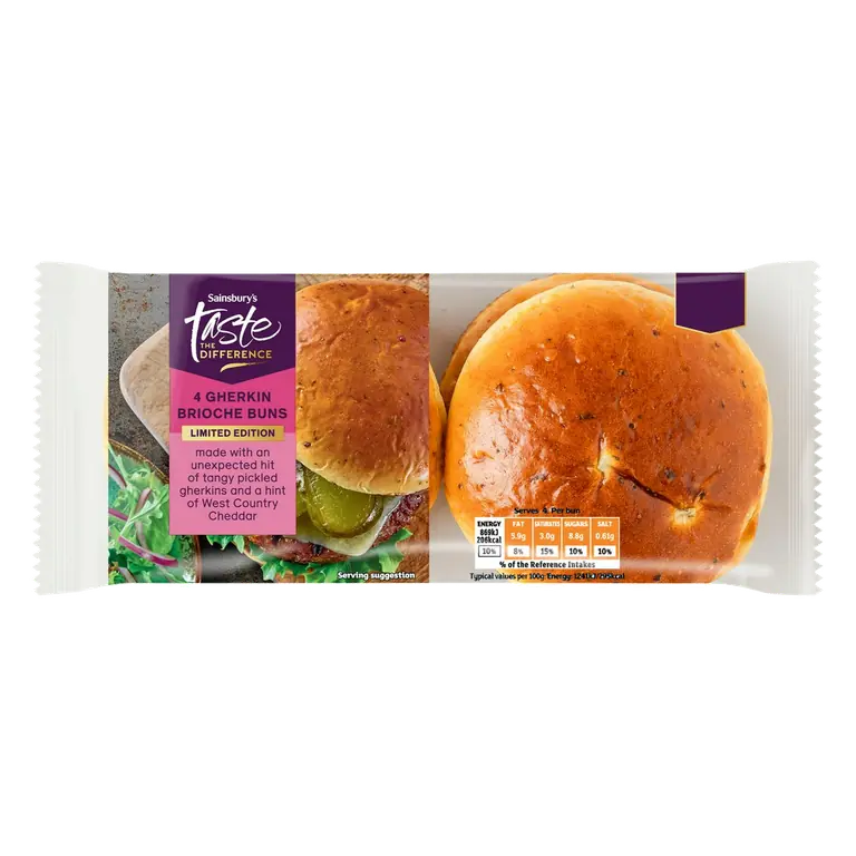 4 x Gherkin Brioche Burger Buns, Limited Edition, Taste the Difference
