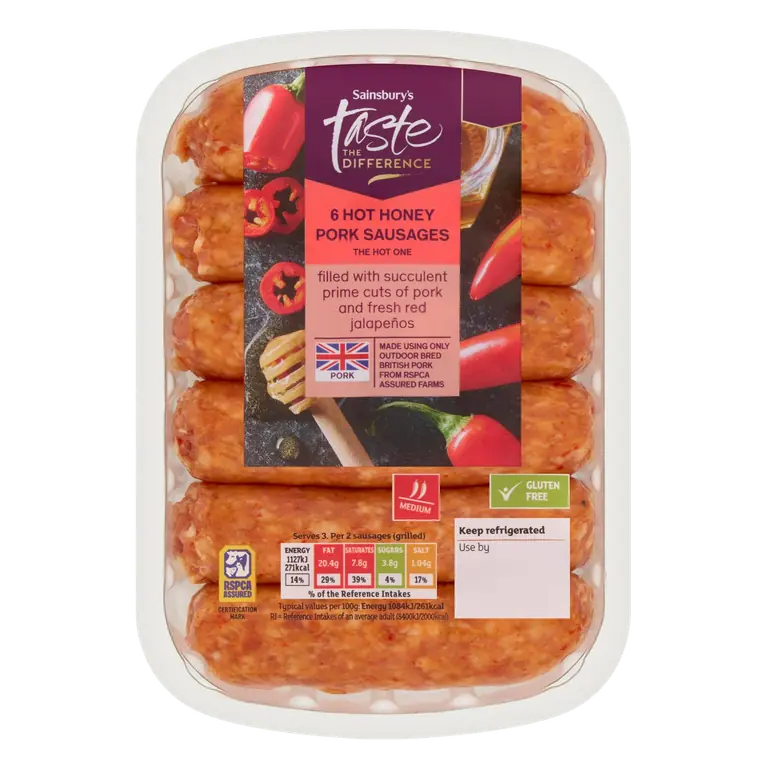 6 x British Hot Honey Pork Sausages 400g