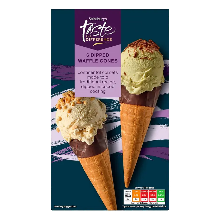6 x Dipped Waffle Cones, Taste the Difference