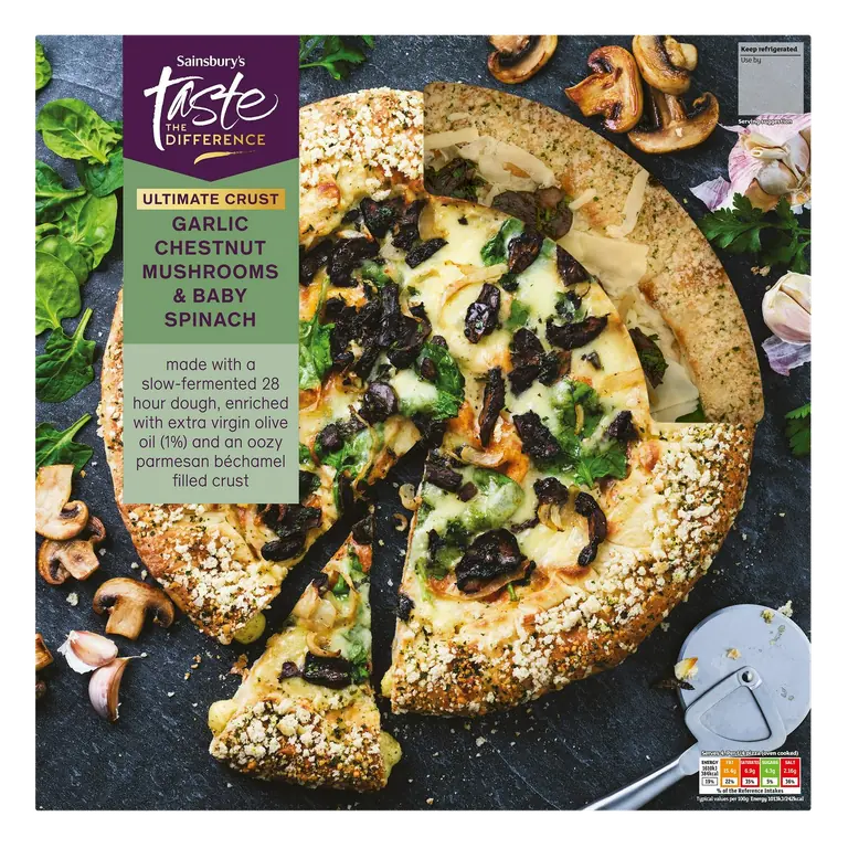 639g Garlic Chestnut Mushrooms & Baby Spinach Pizza, Taste the Difference
