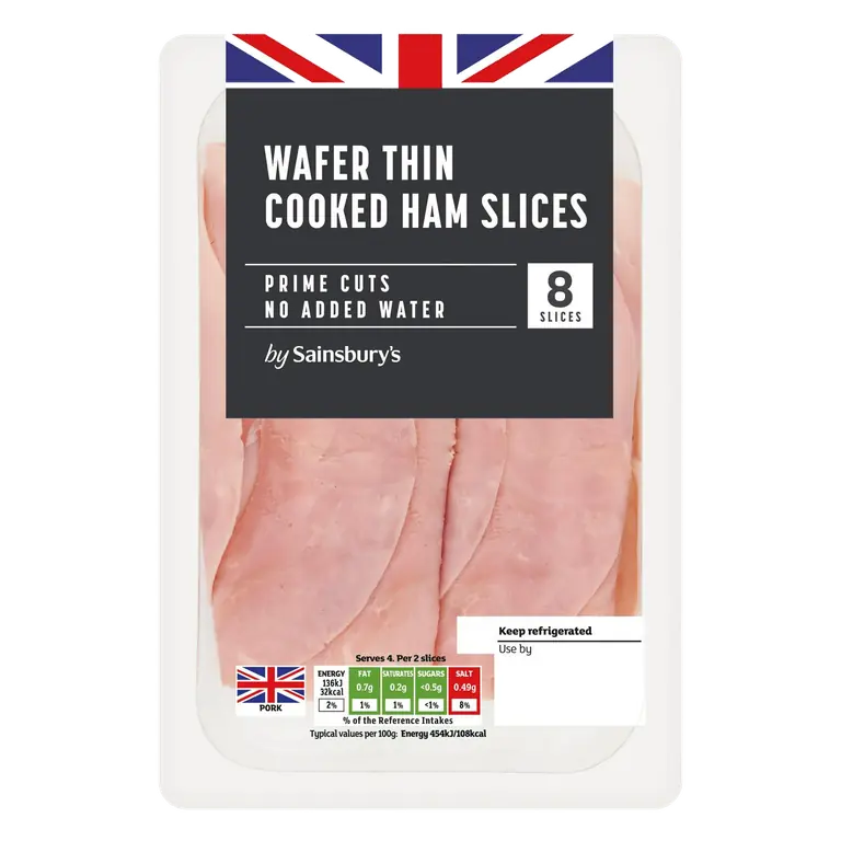 8 Wafer Thin Cooked Ham Slices 120g