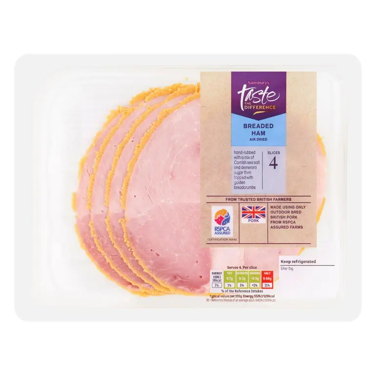 Air Dried Breaded Lean Cooked British Ham Slices, Taste the Difference x4 120g