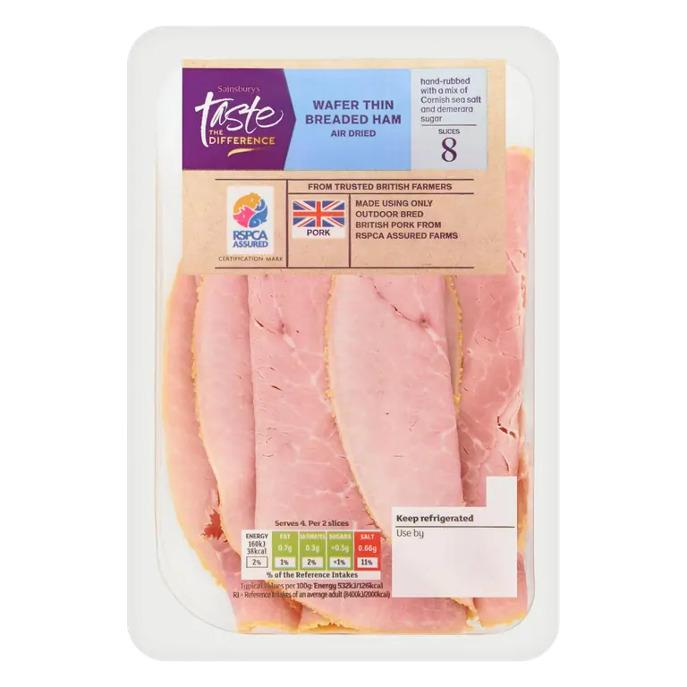 Air Dried Breaded Wafer Thin Cooked British Ham Slices, Taste the Difference x8 120g