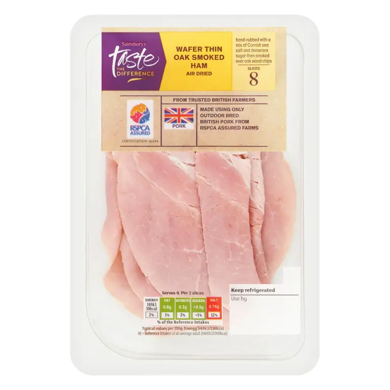 Air Dried Oak Smoked Wafer Thin Cooked British Ham, Taste the Difference 120g