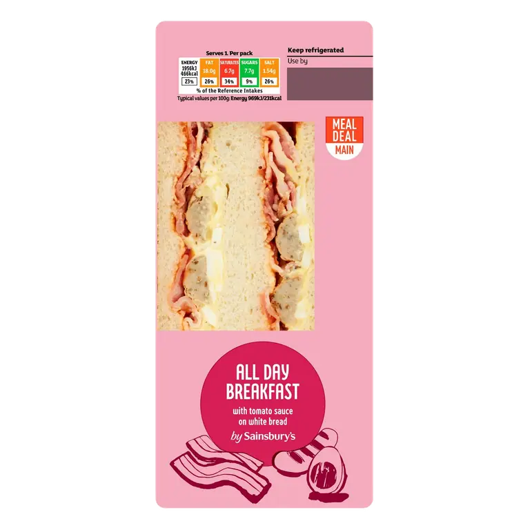 All Day Breakfast with Tomato Sauce on White Bread
