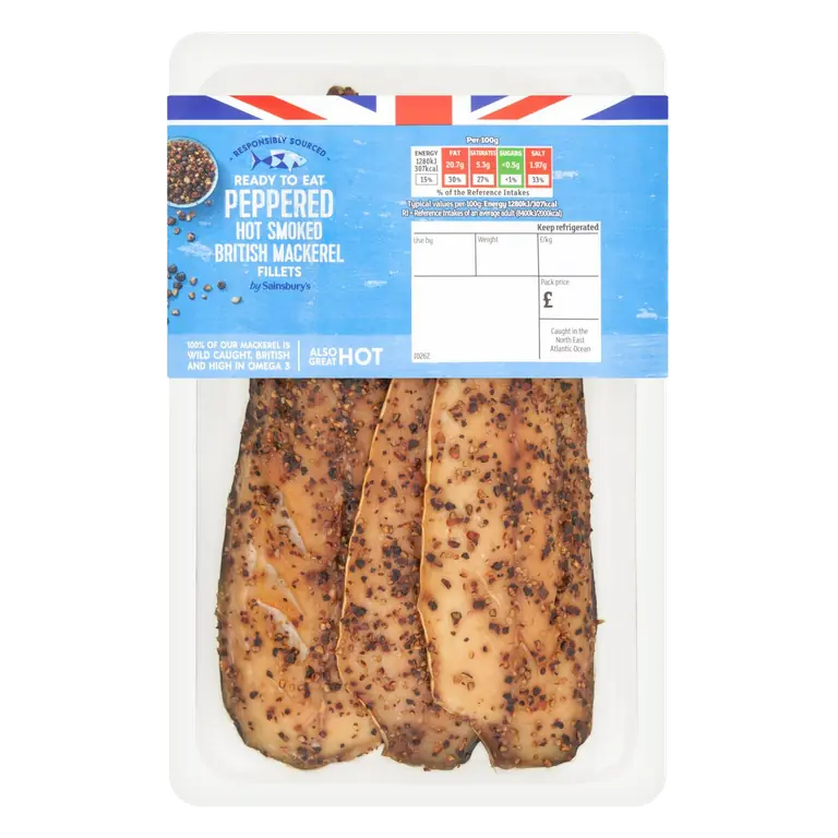 (Approx. 230g) Ready to Eat British Hot Smoked Peppered Mackerel Fillets