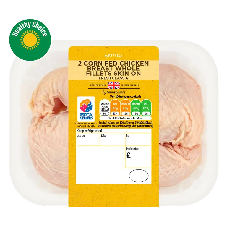 (Approx. 370g) British Corn Fed Chicken Skin on Breast Fillets