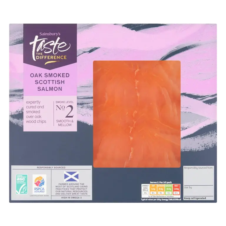 ASC Oak Smoked Scottish Salmon, Taste the Difference 100g (Ready to eat)