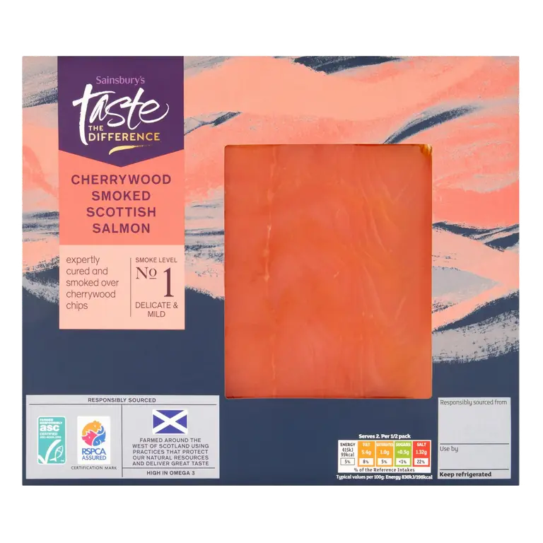 ASC Scottish Cherry Wood Smoked Salmon, Taste the Difference 100g (Ready To Eat)