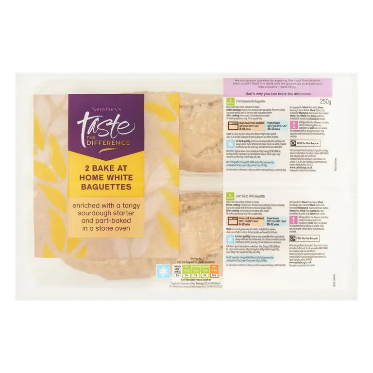 Bake at Home Stonebaked White Baguettes, Taste the Difference x2 250g