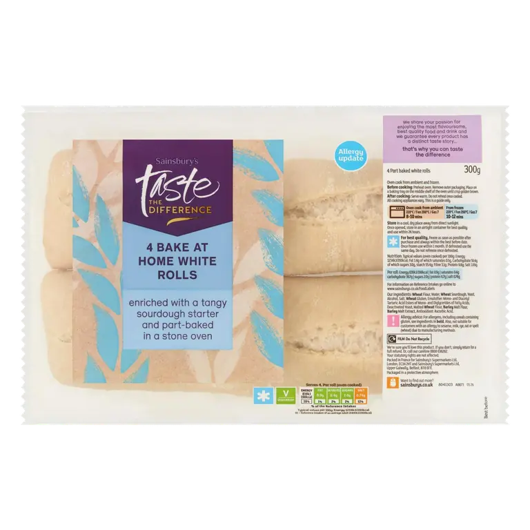 Bake at Home Stonebaked White Pave Rolls, Taste the Difference x4 300g
