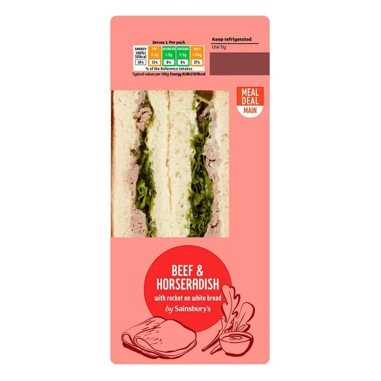 Beef & Horseradish with Rocket on White Bread Sandwich