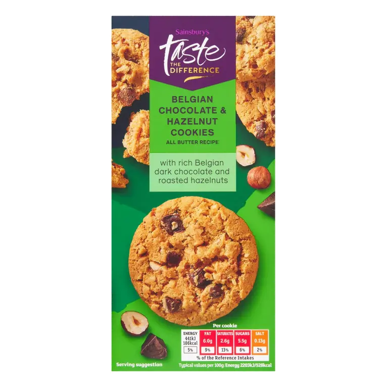 Belgian Chocolate & Hazelnut Cookies, Taste the Difference 200g