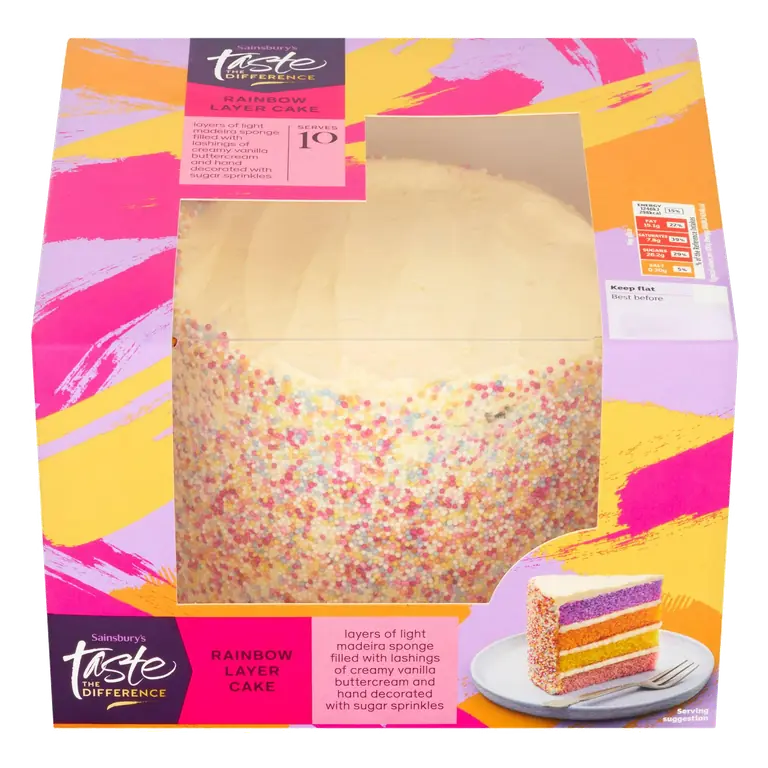 Birthday Celebration Rainbow Layer Cake, Taste the Difference 685g (Serves 10)