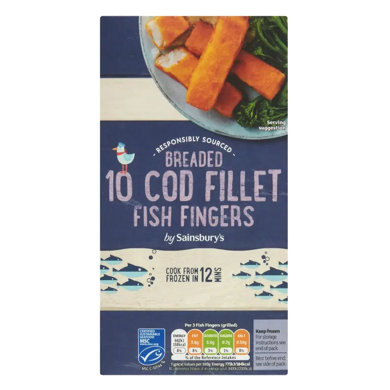 Breaded Cod Fillet Fish Fingers x10 300g