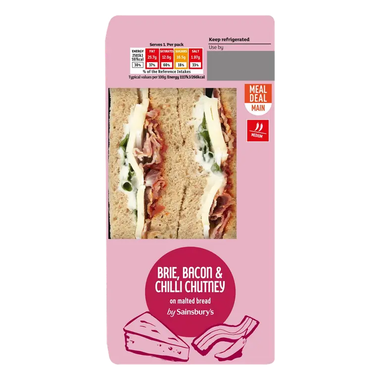 Brie, Bacon & Chilli Chutney on Malted Bread Sandwich
