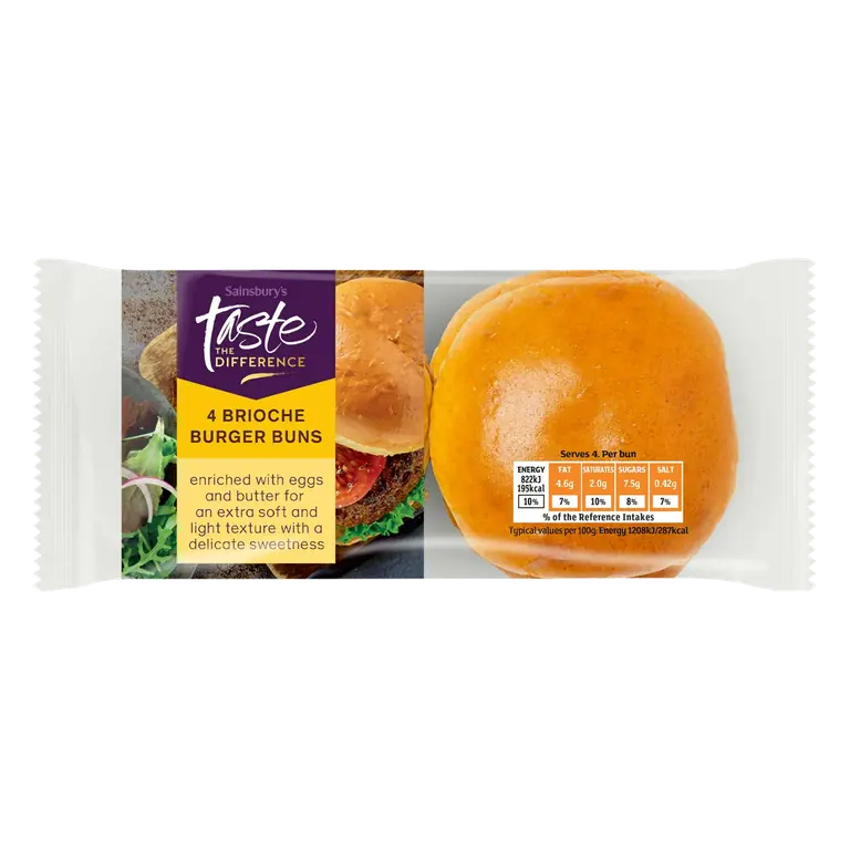 Brioche Burger Buns Rolls, Taste the Difference x4