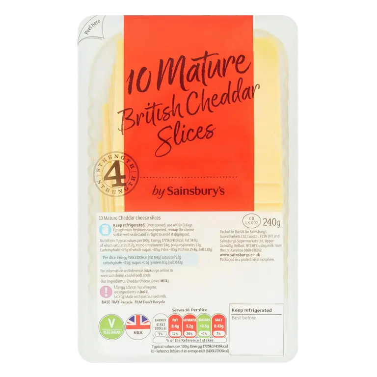 British Mature Cheddar Cheese Slices 240g