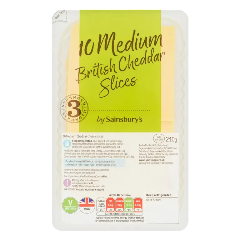 British Medium Cheddar Cheese Slices 240g