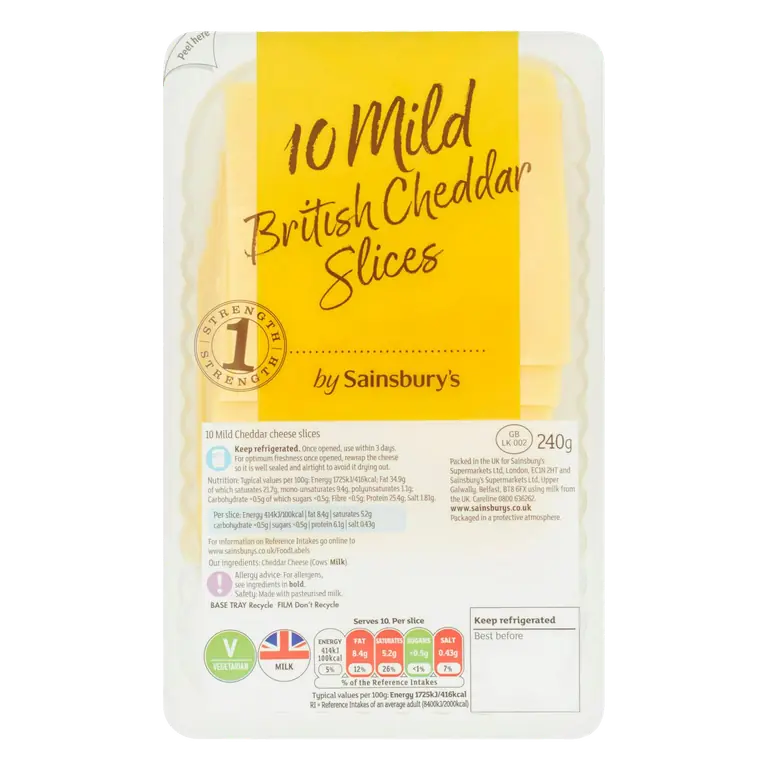 British Mild Cheddar Cheese Slices 240g