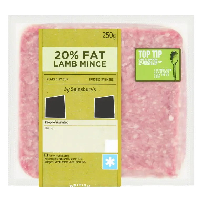 British or New Zealand 20% Fat Lamb Mince 250g