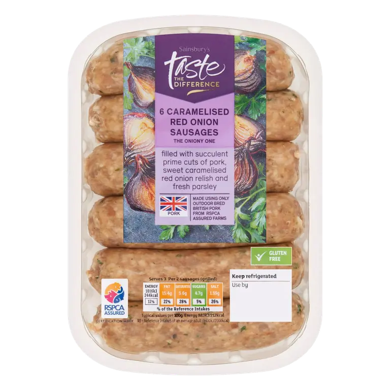 British Pork and Red Onion Sausages, Taste the Difference x6 400g