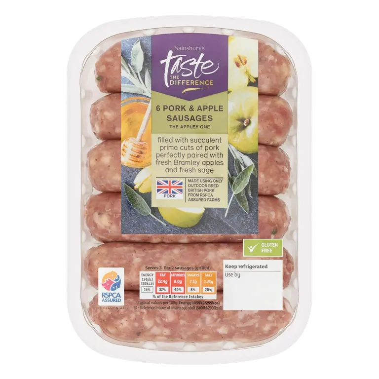 British Pork & Apple Sausages, Taste the Difference x6 400g