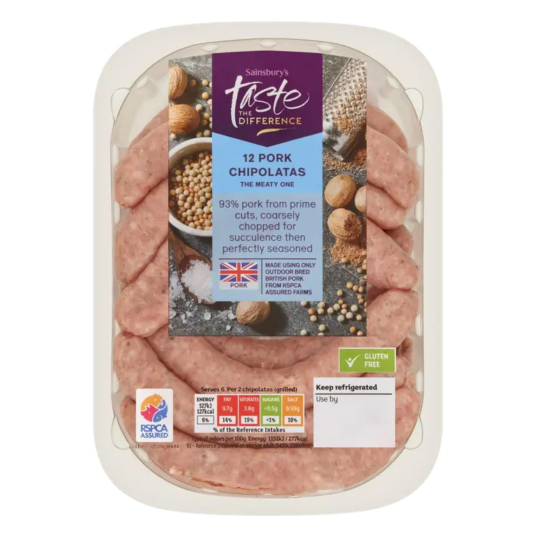 British Pork Chipolata sausages, Taste the Difference x12 375g