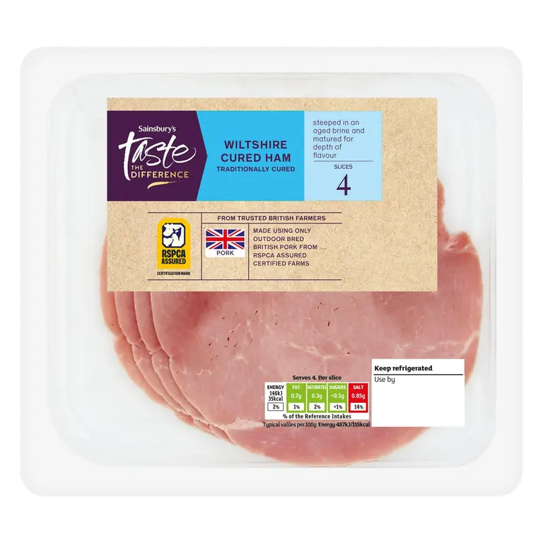 British Wiltshire Cured Ham x4 slices, Taste the Difference 120g