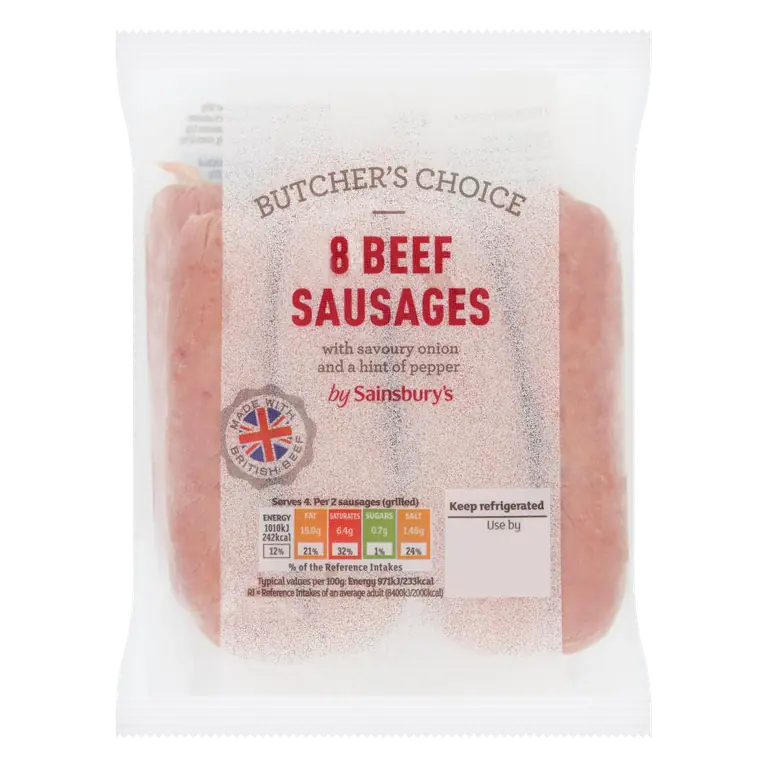 Butcher's Choice British Fresh Beef Sausages x8 454g