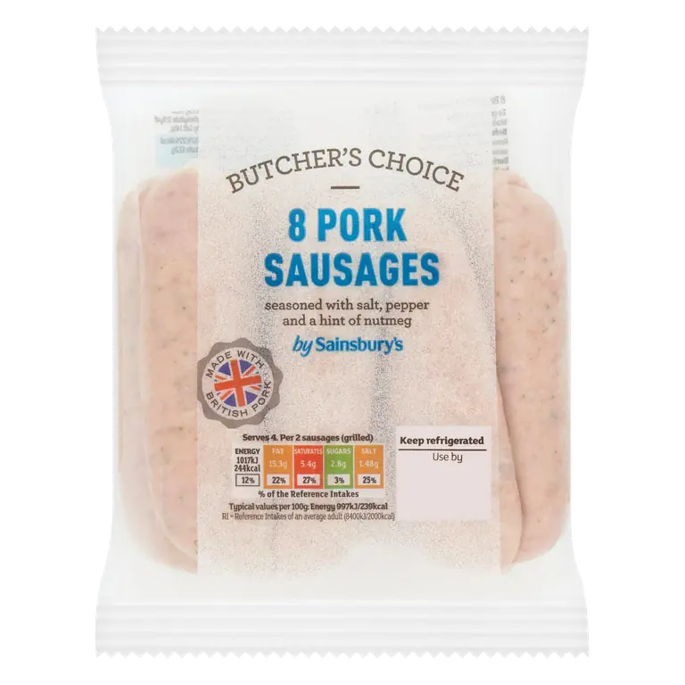 Butcher's choice British Pork Sausage x8 454g