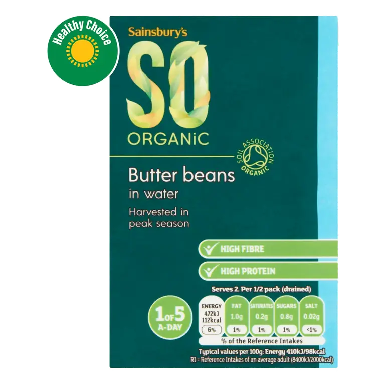 Butter Beans Carton, SO Organic 380g, (230g*)