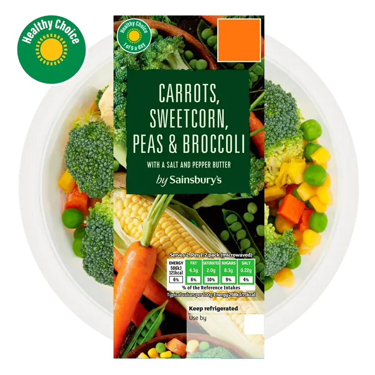 Carrots, Sweetcorn, Peas & Broccoli with a Salt & Pepper Butter 350g