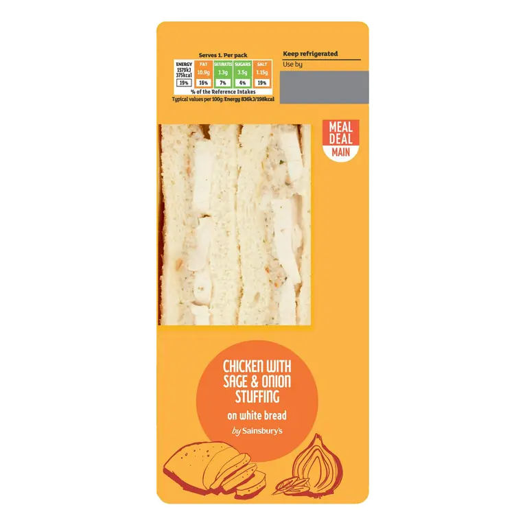 Chicken with Sage & Onion Stuffing on White Bread Sandwich