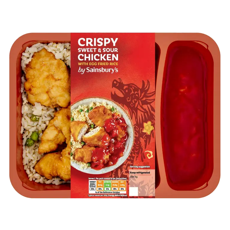 Chinese Crispy Sweet & Sour Chicken with Egg Fried Rice Ready Meal For 1 400g