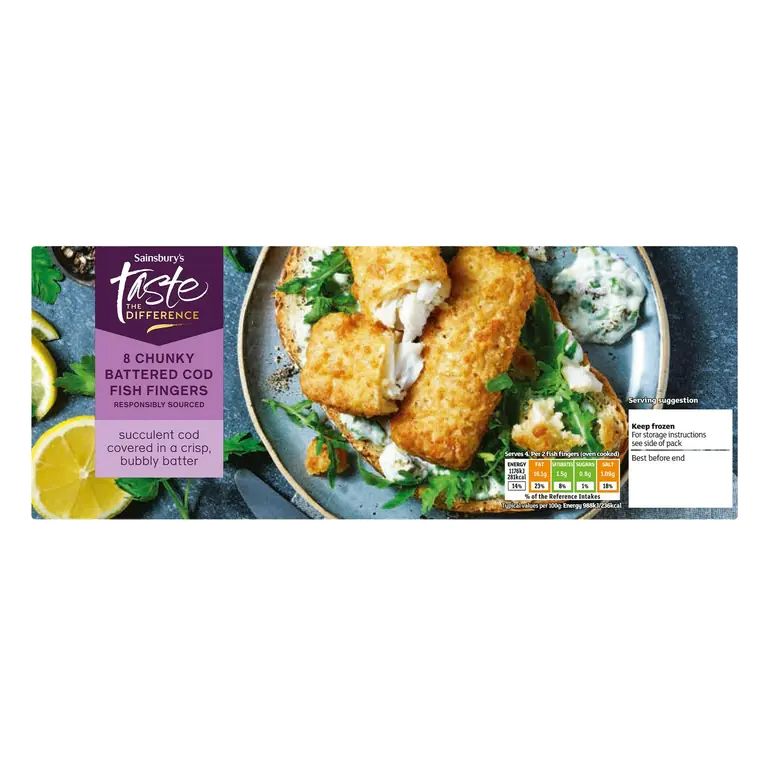 Chunky Battered Cod Fish Fingers, Taste the Difference x8 480g