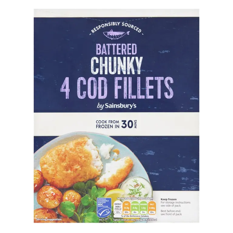 Chunky Battered Cod x4 500g