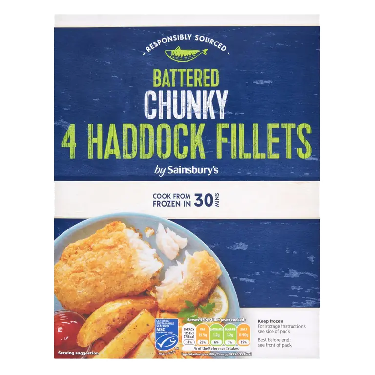 Chunky Battered Haddock x4 500g