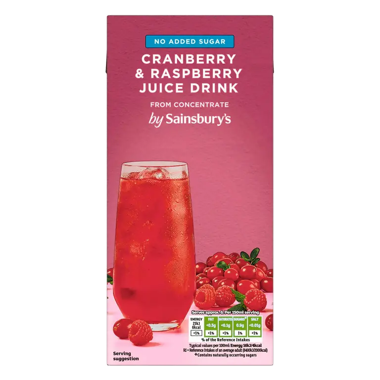 Cranberry & Raspberry Juice Drink, No Added Sugar 1L