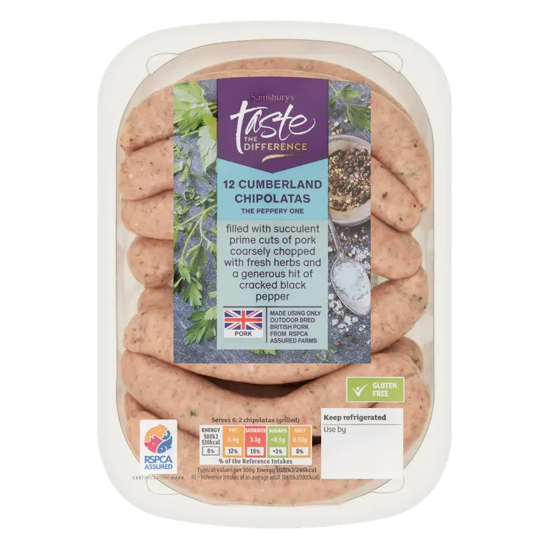 Cumberland British Pork Chipolata sausages, Taste the Difference x12 375g