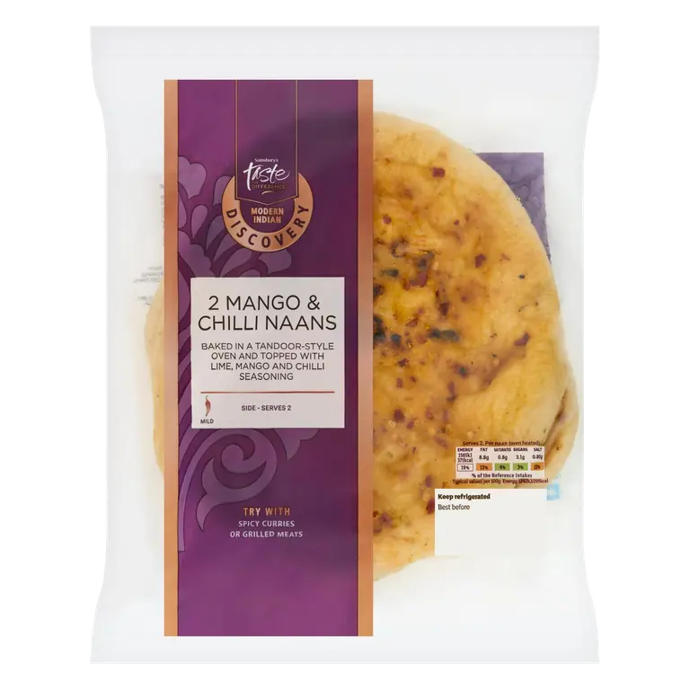 Discovery 2 x Mango & Chilli Naans, Taste the Difference 260g