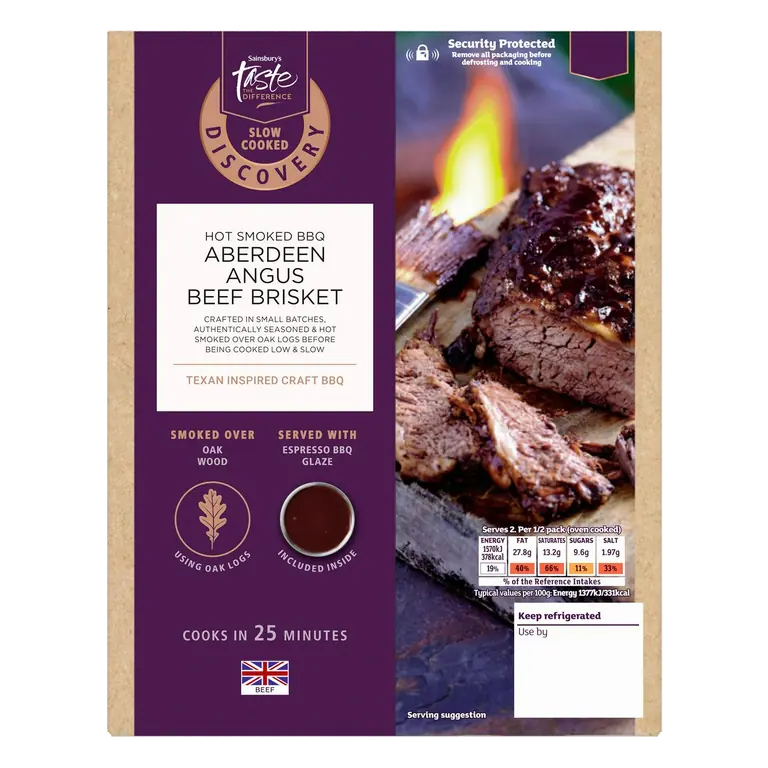 Discovery 320g Slow Cooked Hot Smoked BBQ Aberdeen Angus Beef Brisket, Taste the Difference