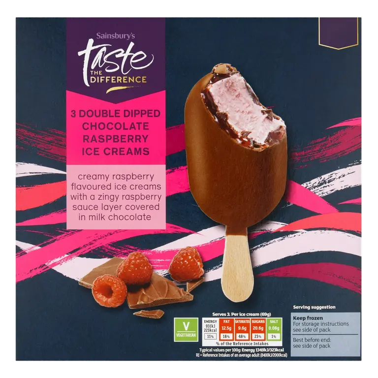 Double Dipped Chocolate Raspberry Ice Creams, Taste the Difference 3x88g