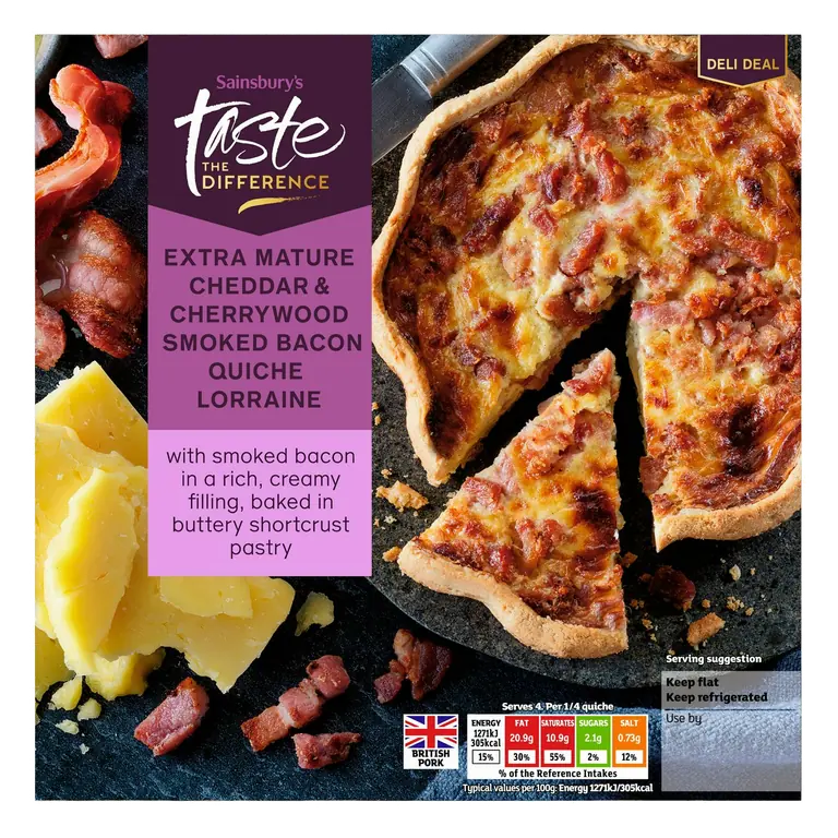 Extra Mature Cheddar & Cherrywood Smoked Bacon Quich Lorraine, Taste the Difference 400g