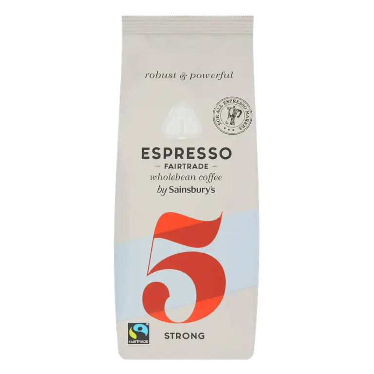 Fairtrade Italian Espresso Coffee Beans, Strength 5 227g