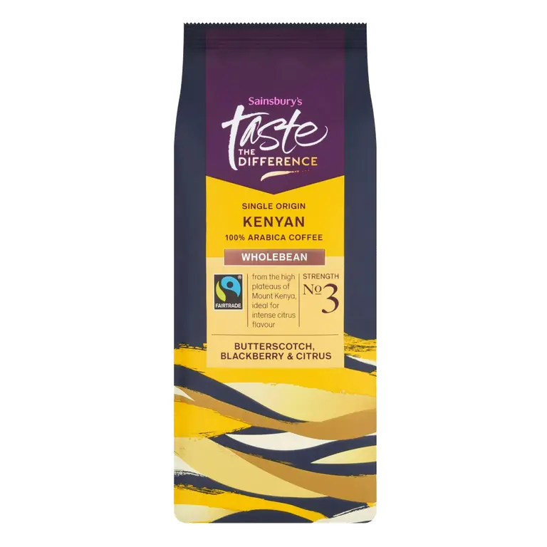 Fairtrade Kenyan Coffee Beans, Taste the Difference, Strength 3 227g