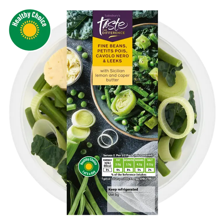 Fine Beans, Petits Pois, Cavolo Nero & Leeks, Taste the Difference 220g