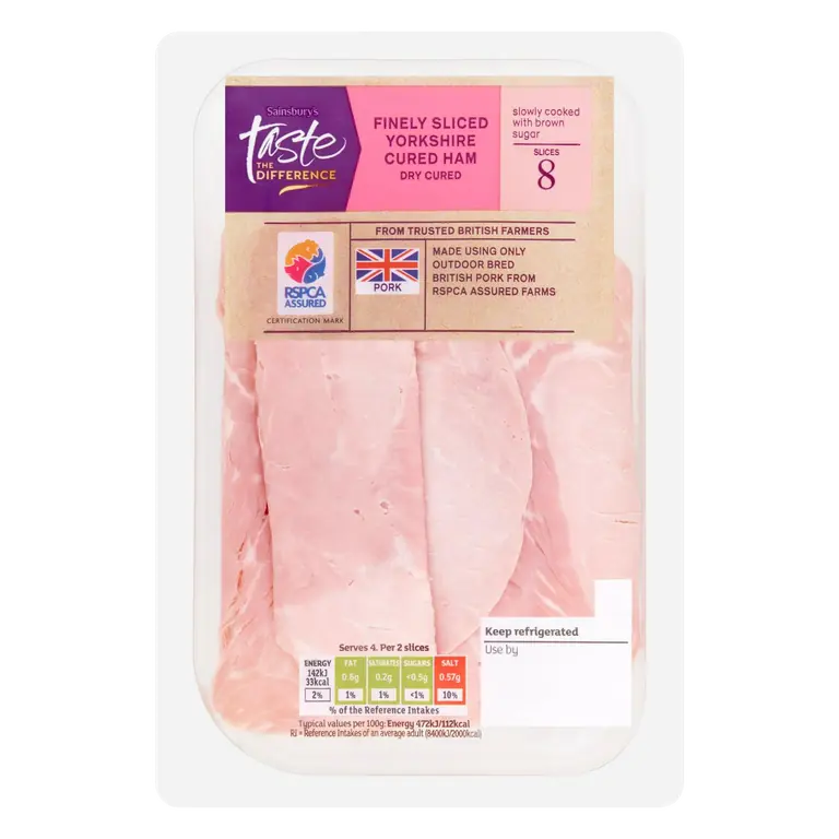 Finely Sliced Yorkshire Dry Cured Cooked British Ham, Taste the Difference 120g